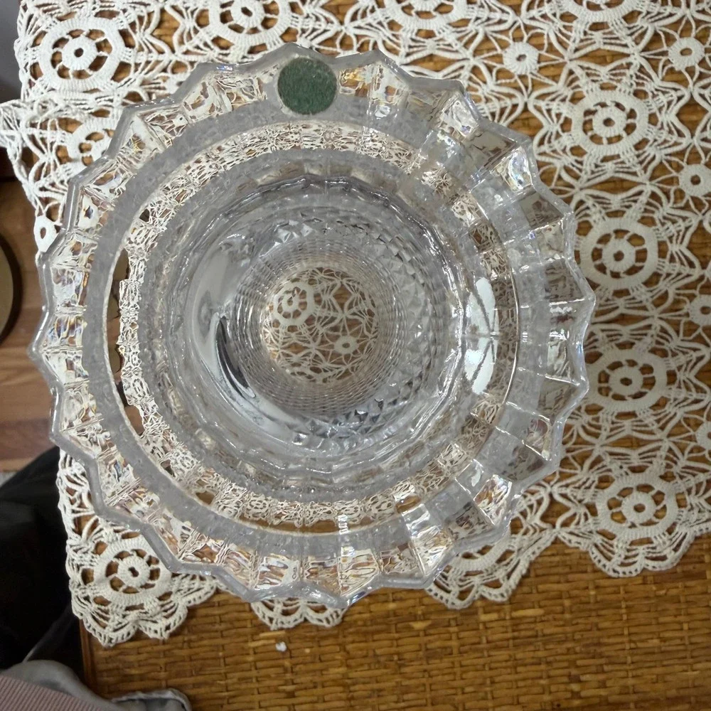 Vintage Glass Wexford Diamond Point Swirl Pedestal Vase Clear 10 In